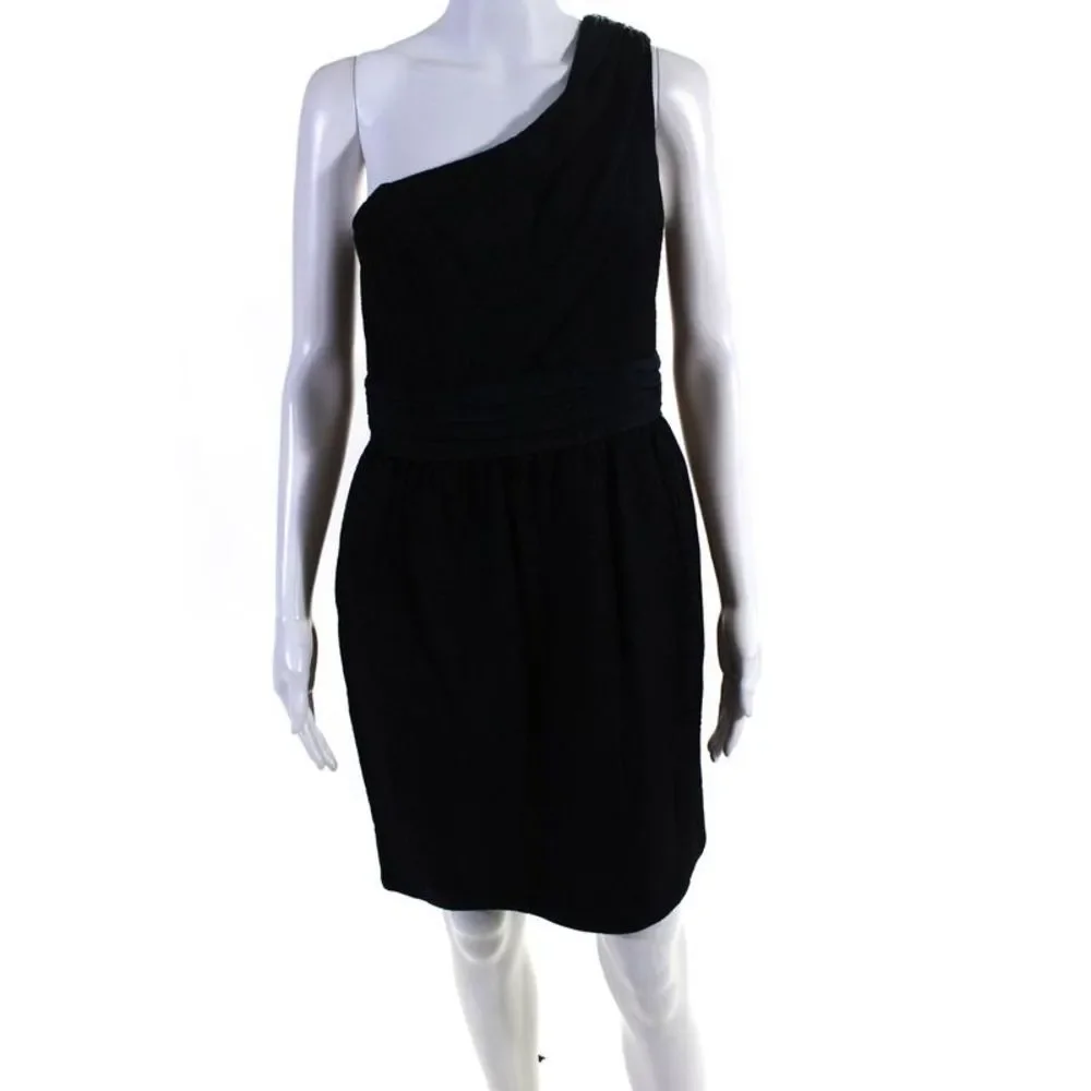 Shoshanna Womens Textured One Shoulder Empire Waist Dress Navy Blue Size 6